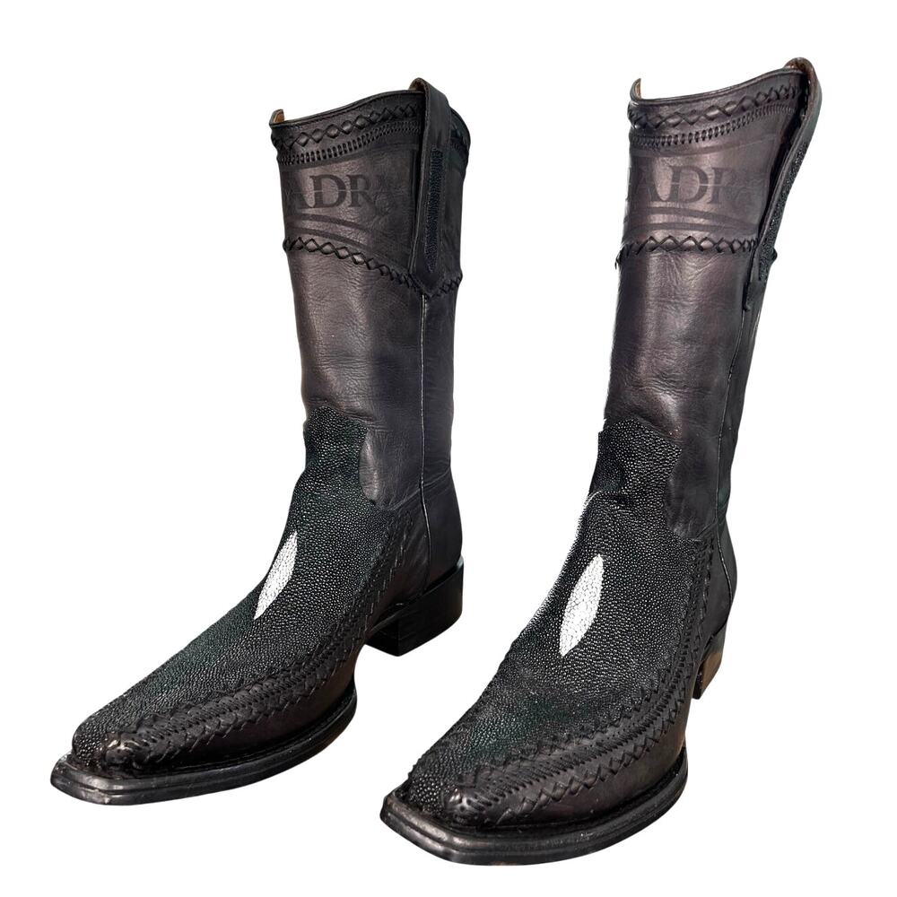 Cuadra Men’s Stingray Black Leather Square Toe Cowboy Boot Size US 10 D - Picture 6 of 11